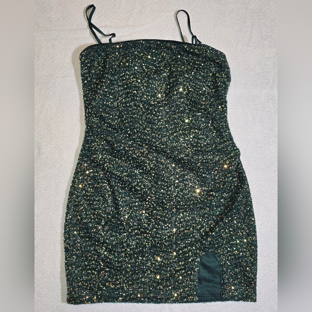 Cotton Candy LA Emerald Green Sequin Mini Dress Medium Adjustable Straps Party